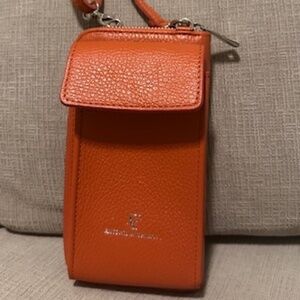 Women's Italian Leather Phone Crossbody Handbag, Orange